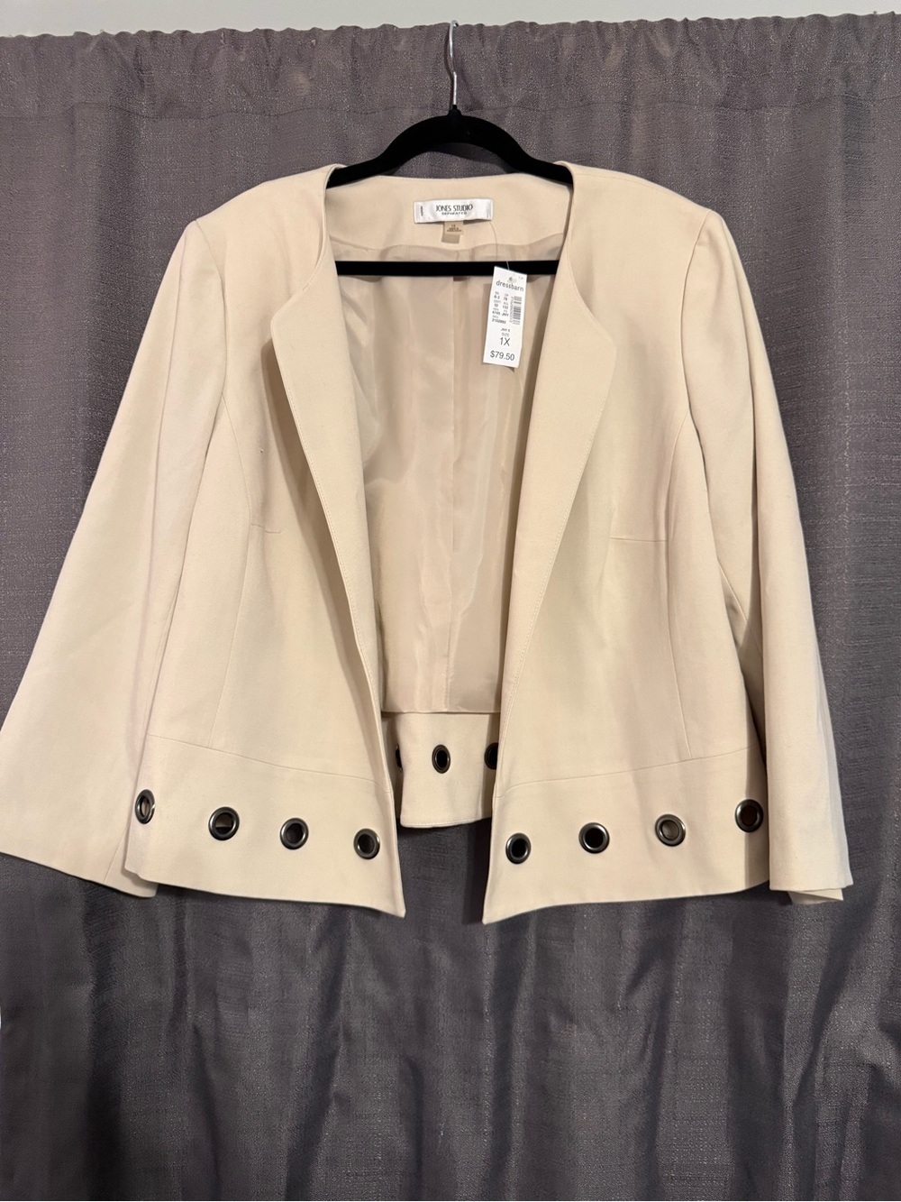 Jones Studio Cream Open-Front Eyelet Trim Blazer